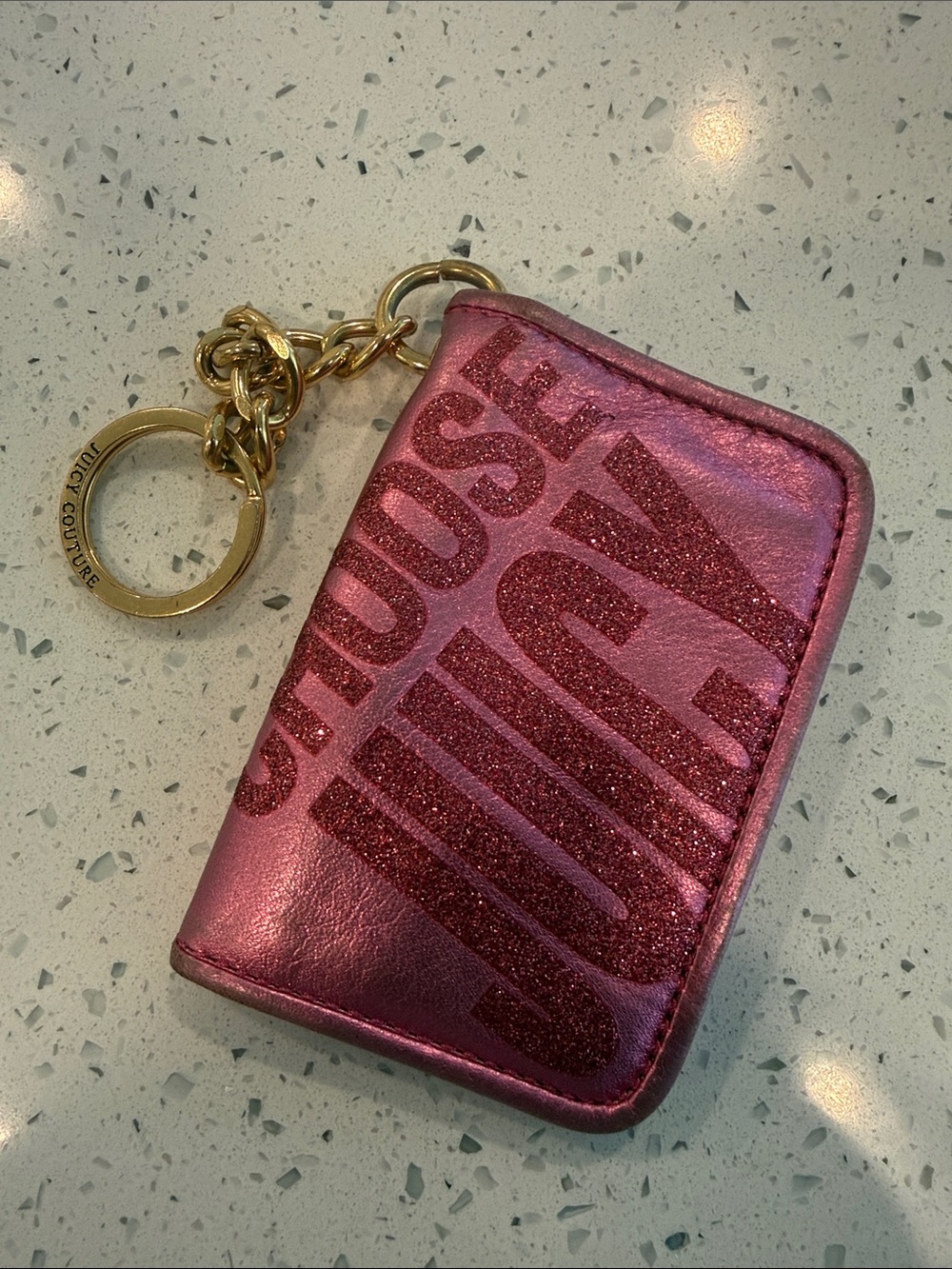 Vintage Juicy Couture Metallic Pink Glitter Card Holder Keychain